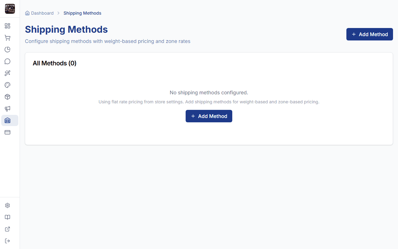 StoreBase shipping methods list