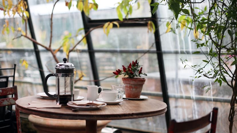 Coffee and pastries on table