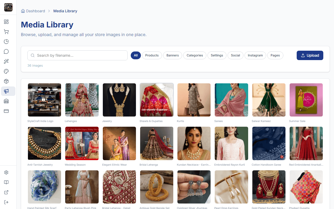 StoreBase media library with image grid