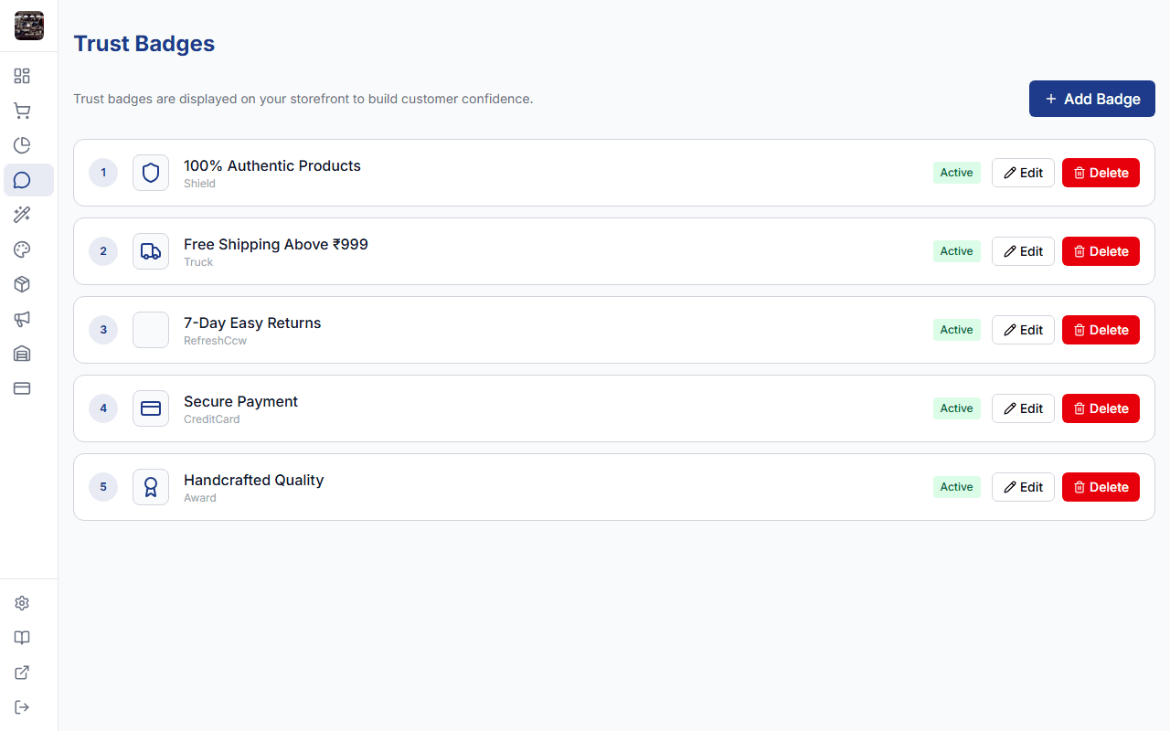 Trust badges management in admin panel