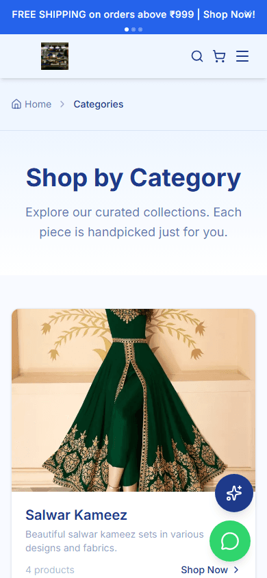 Categories page on mobile