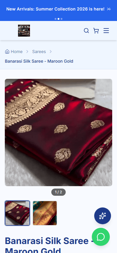 Product detail page on mobile