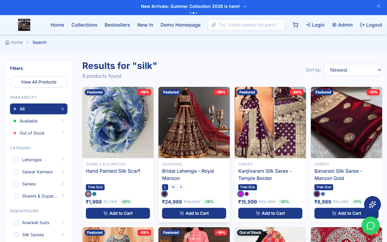 Search results page showing matching products